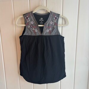 Serra Black and Gray Sleeveless Embroidered Blouse
